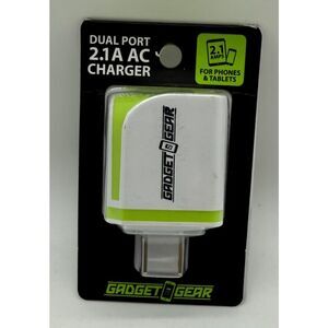 Gadget Gear Dual Port 2.1A AC Charger For Phones And Tablets White Green‎ NEW